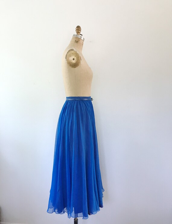 50s chiffon skirt / blue silk skirt / 50s Electri… - image 5