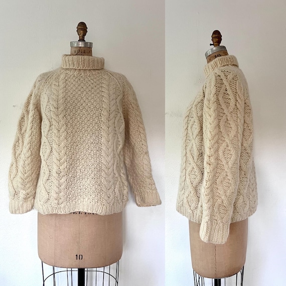 Cinque Terre sweater / 70s fishermans sweater / Cable-knit turtleneck