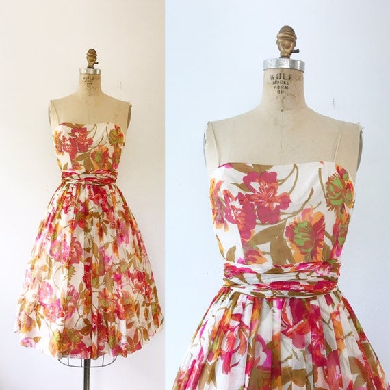Frank Starr dress / 1950s silk dress / vintage flo