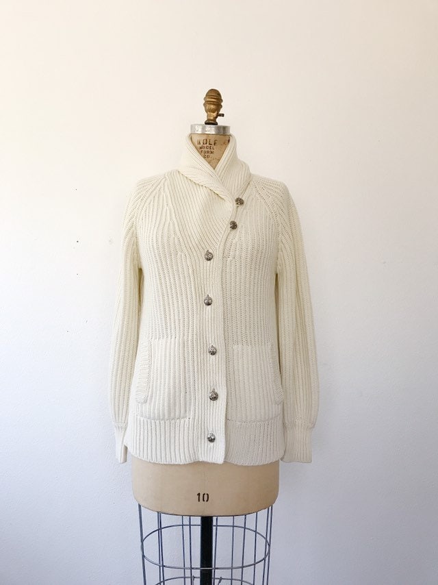 Shawl Collar sweater / fishermans cardigan / cream knit cardigan