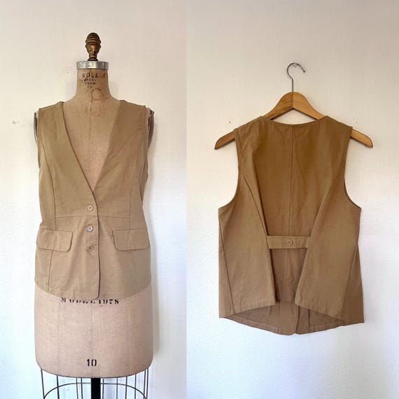 90s vintage vest  / brown canvas vest / Field Notes vest