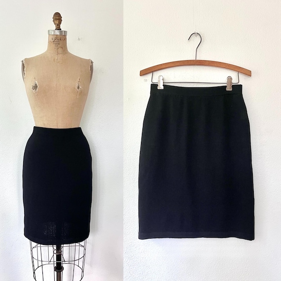 vintage knit pencil skirt / vintage knit skirt / black St. John skirt