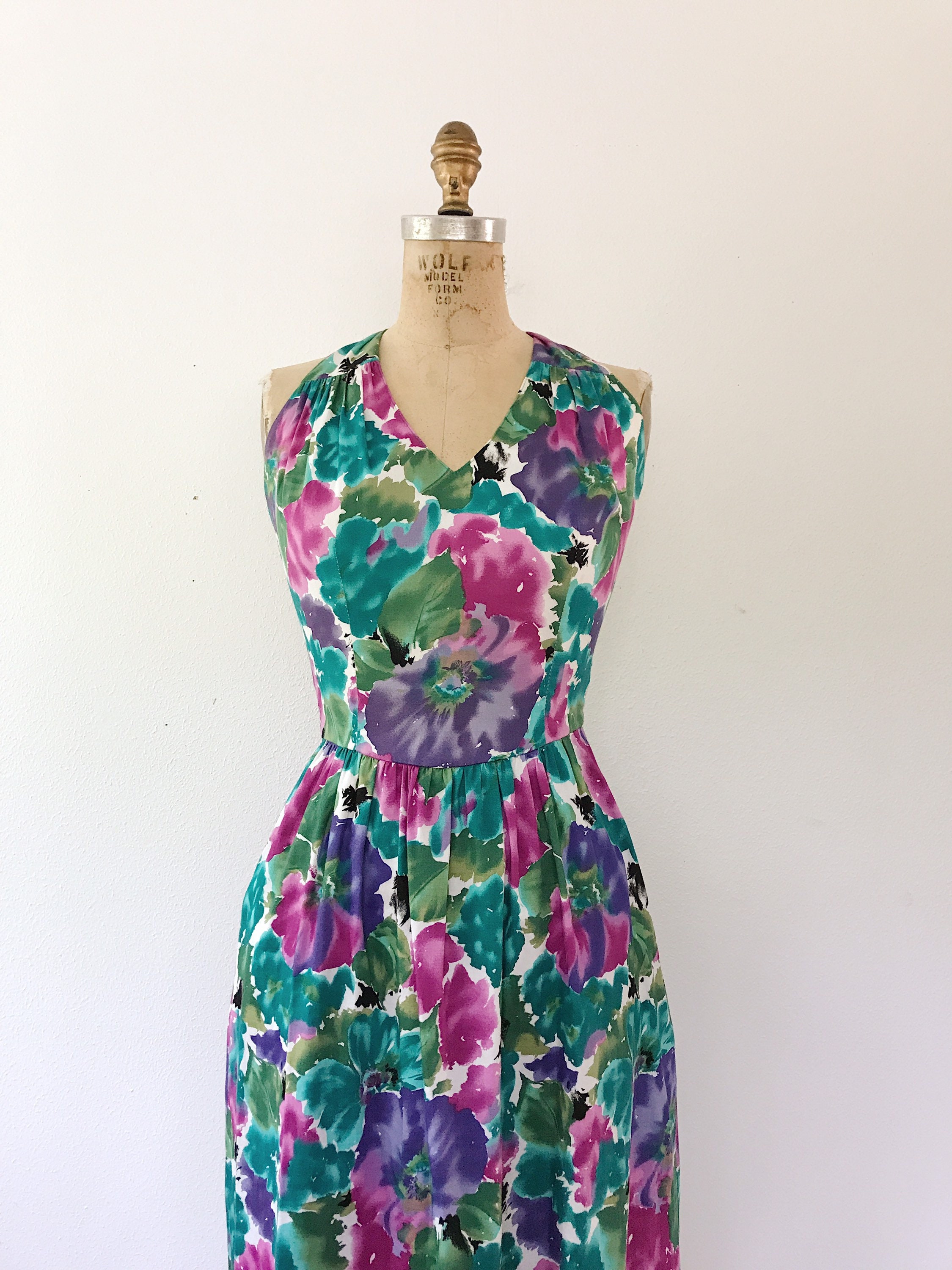 vintage Lanz dress / Spring cotton dress / Crossover Halter dress