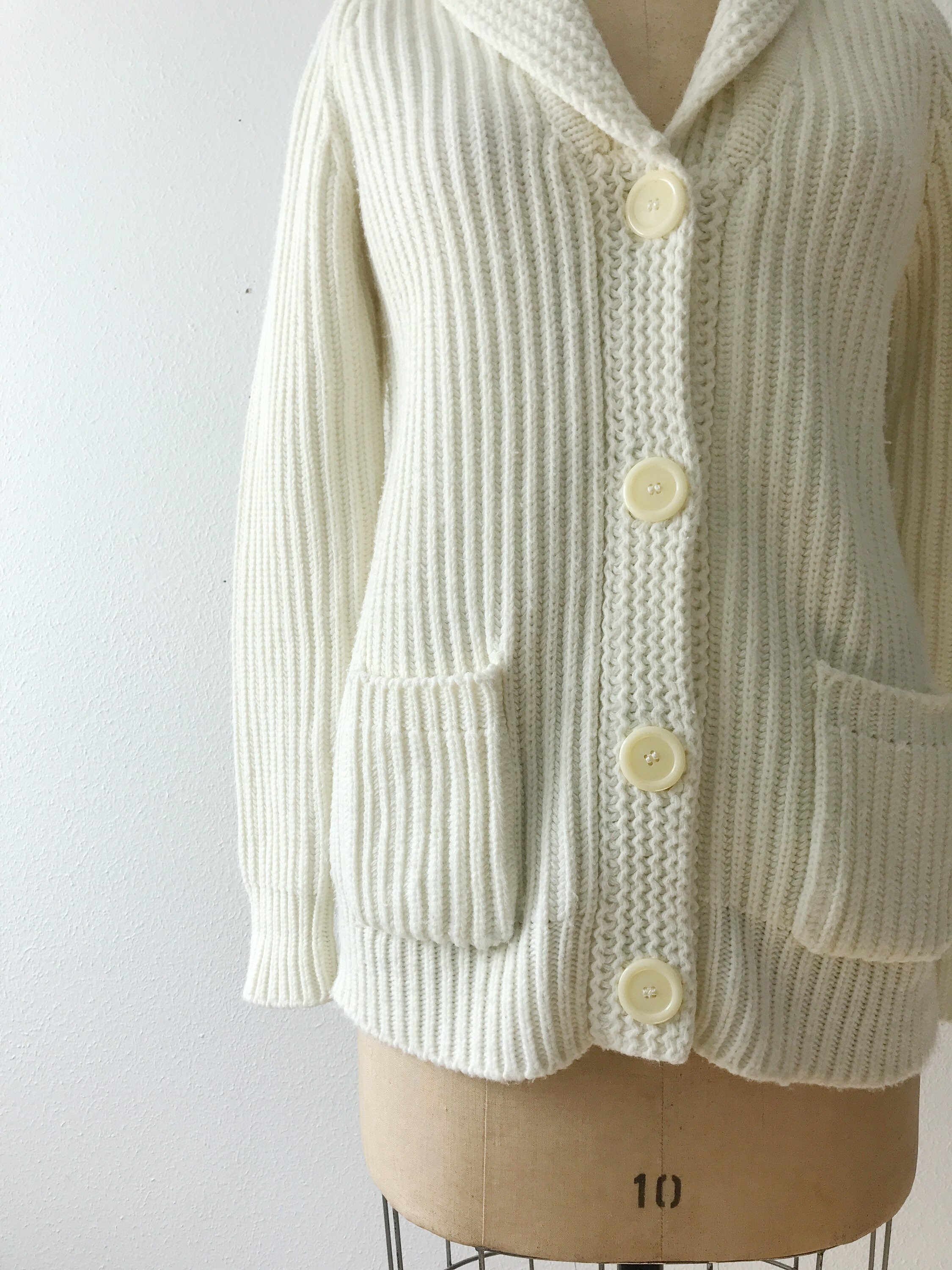 Shawl Collar sweater / fishermans cardigan / cream knit cardigan