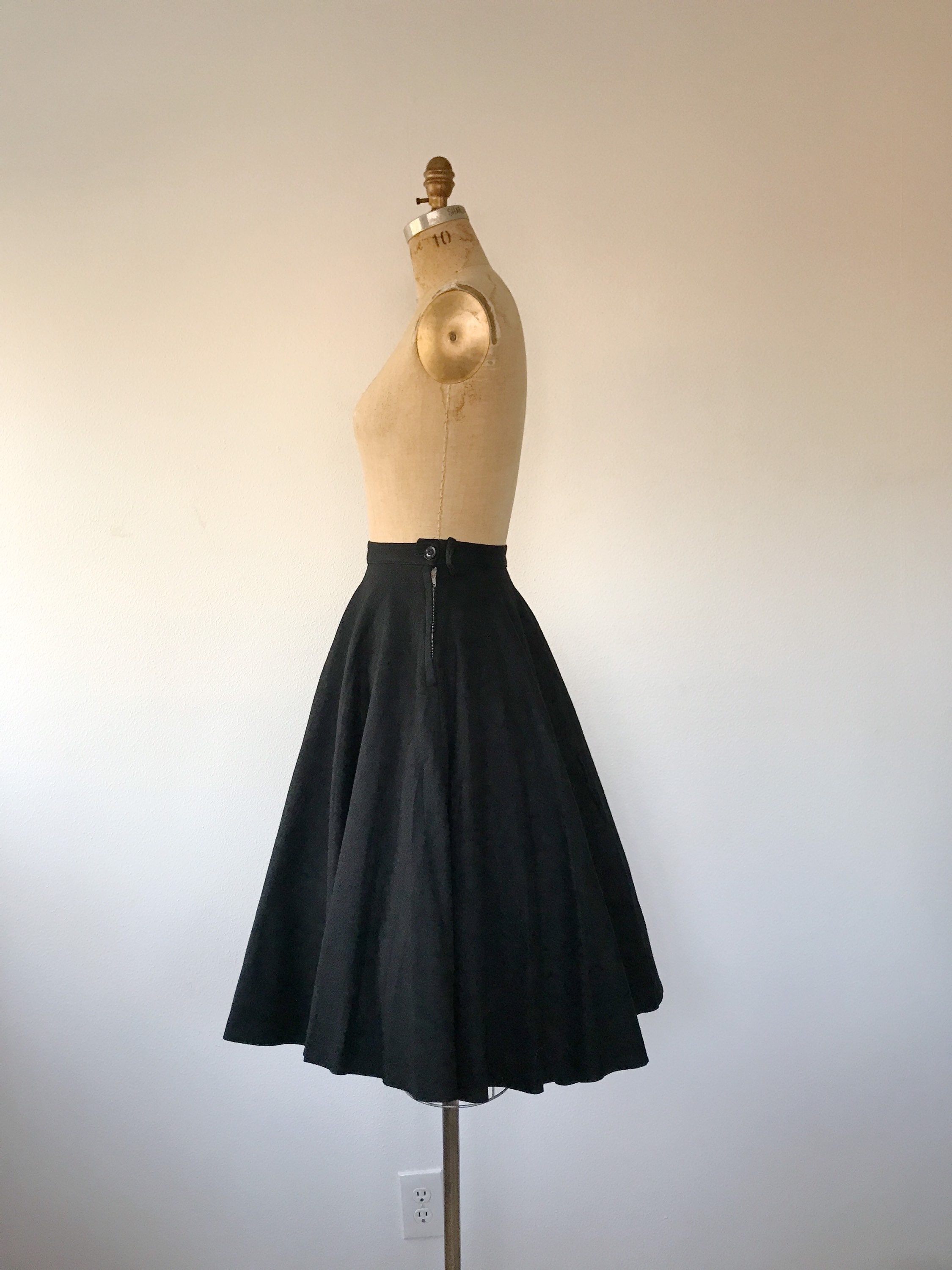 1950s Black Circle Skirt with Felt Flowers