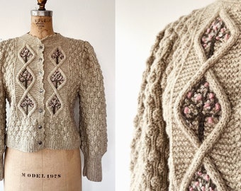 vintage Lanz sweater / vintage Austrian cardigan / Alpine Flowers Cardigan