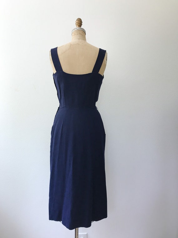Moygashel dress / 1950s dress / beaded navy linen… - image 9