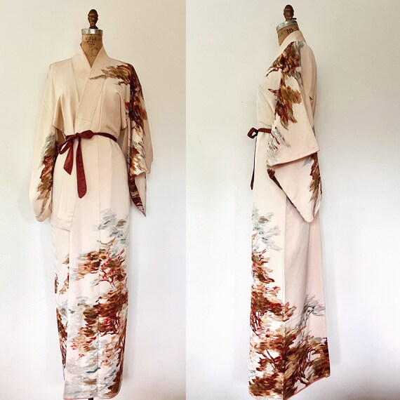 vintage kimono / silk kimono robe / Painted Trees silk kimono