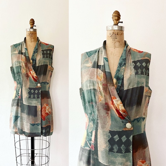 90s floral vest / vintage tunic / 90s patchwork print waistcoat