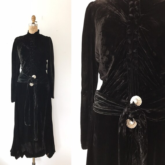 SALE 30s velvet dress / 30s black evening dress /