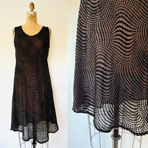 90s vintage dress / vintage silk dress / sheer velvet chenille dot dress
