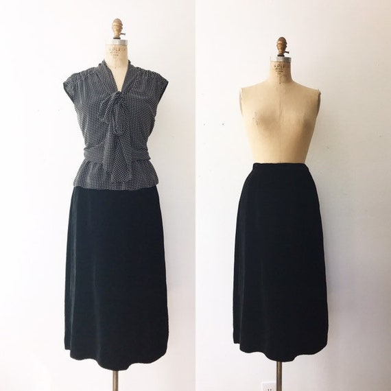 velvet pencil skirt / vintage 50s skirt / 50s blac