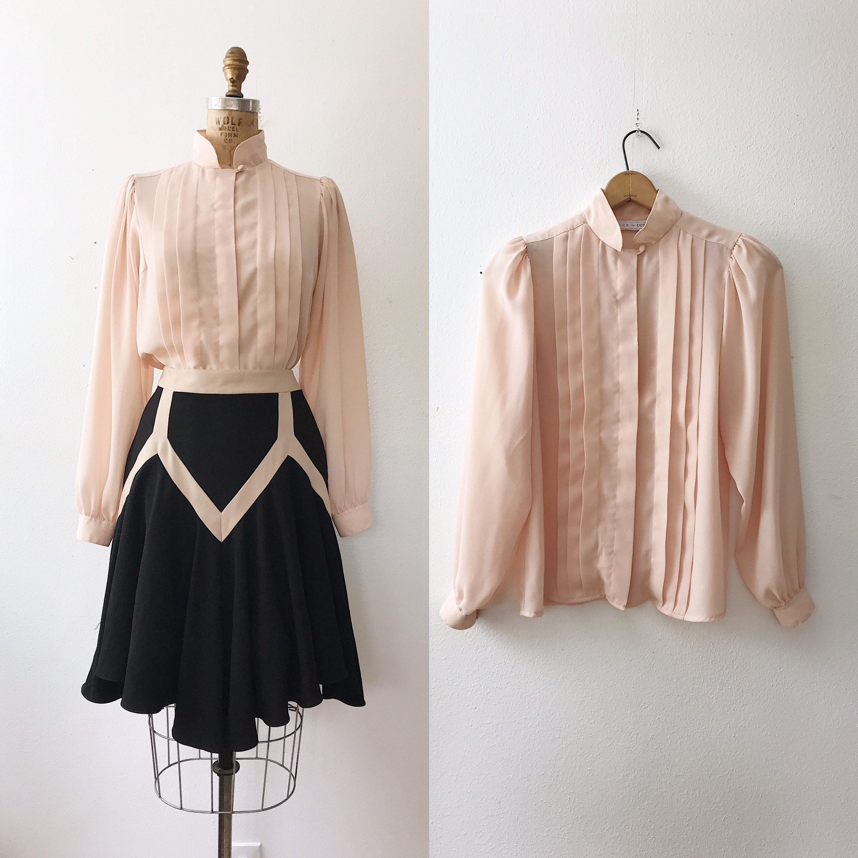 vintage pleated blouse / 70s peach blouse / Sheer pleated peach blouse