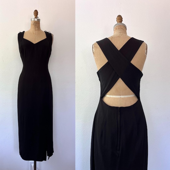 vintage cocktail dress / vintage 90s dress / cross back dress
