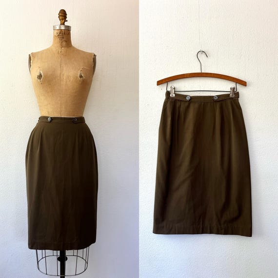 70s wrap skirt / green khaki wrap skirt / 70s vintage skirt