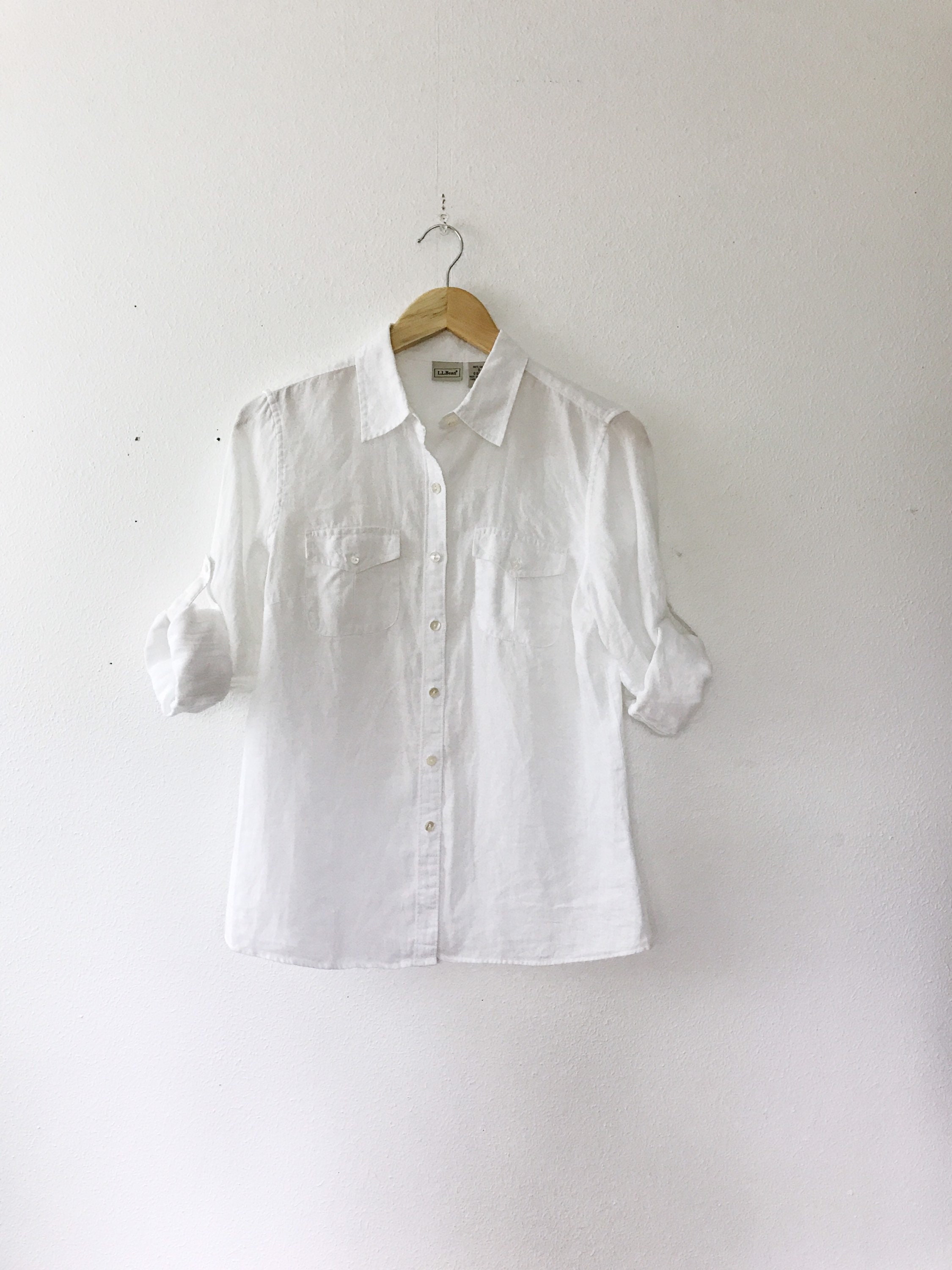 linen blouse / 90 LL Bean blouse / White Safari blouse