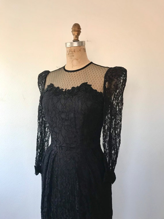 black cocktail dress / black lace dress / 80s lac… - image 3