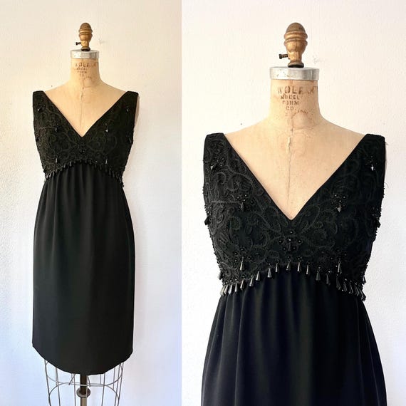 beaded dress / vintage cocktail dress / 60s Soutache dress
