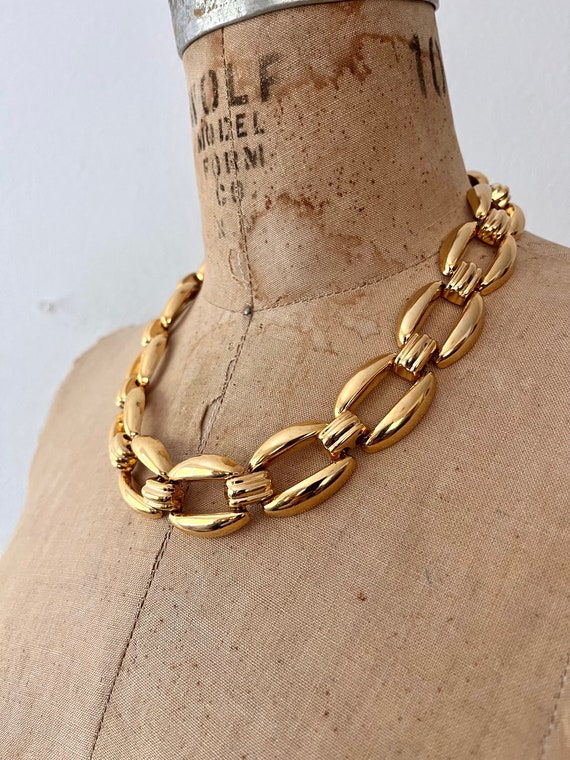 chunky gold chain necklace / collar necklace / 80… - image 3