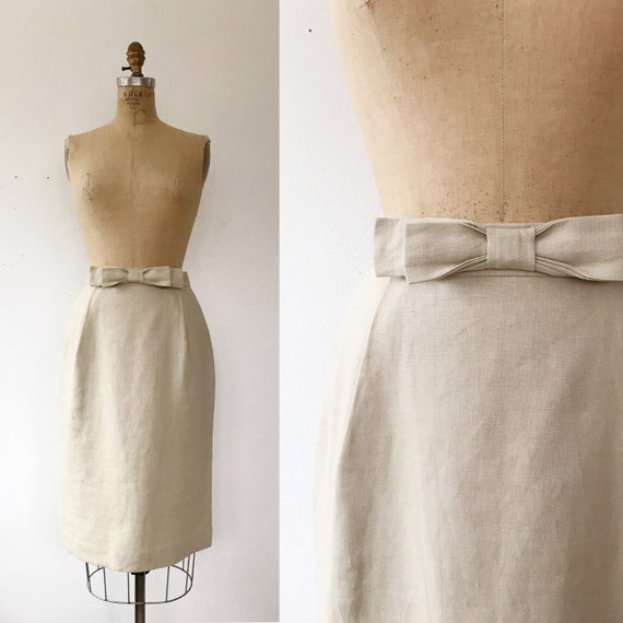 Vintage 90s 00s Cream Landhaus Gingham Linen Long Maxi Skirt S 8/10 main image 1