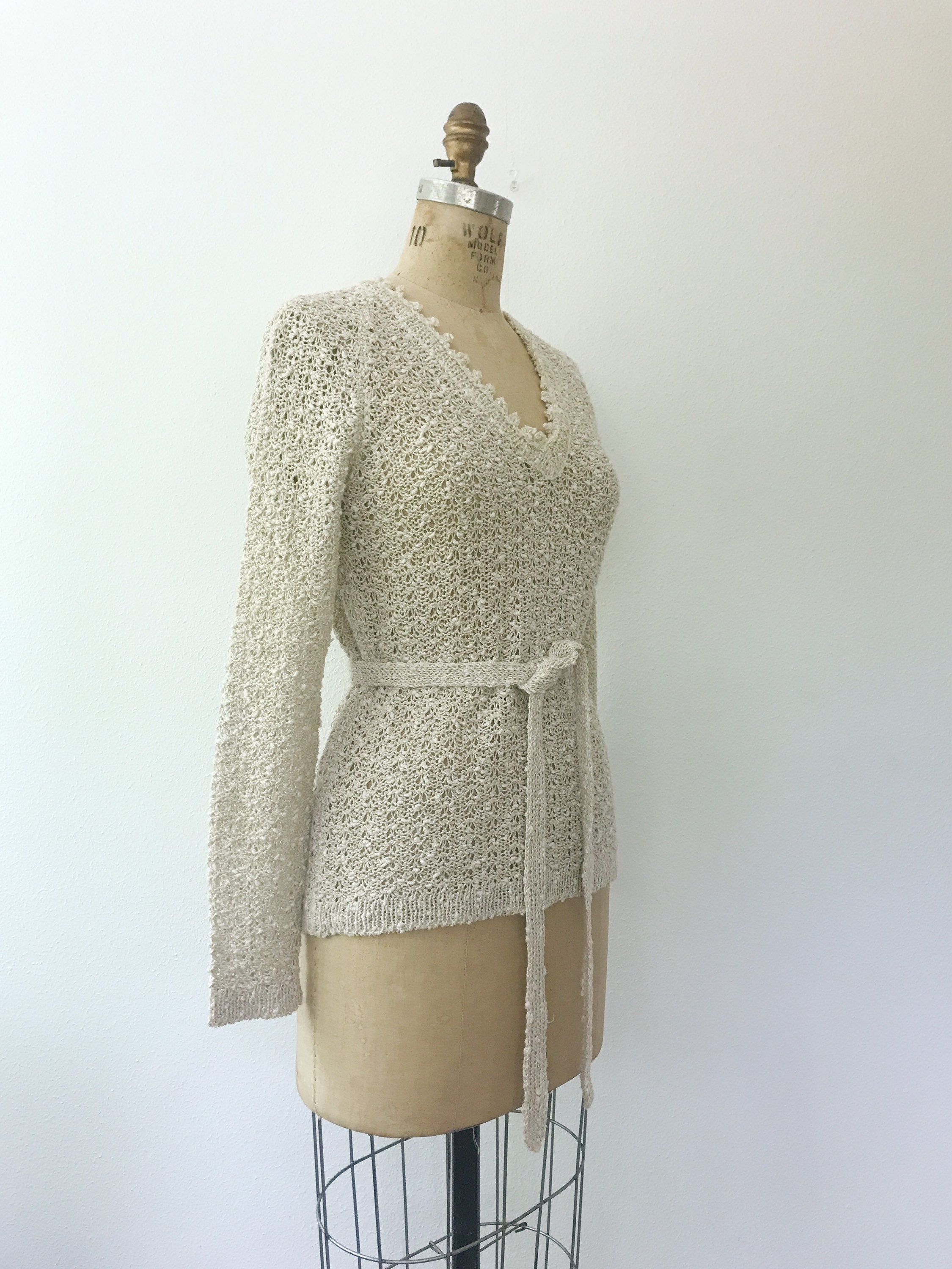 Woven Linen sweater set / vintage linen cardigan / Pallas linen blouse