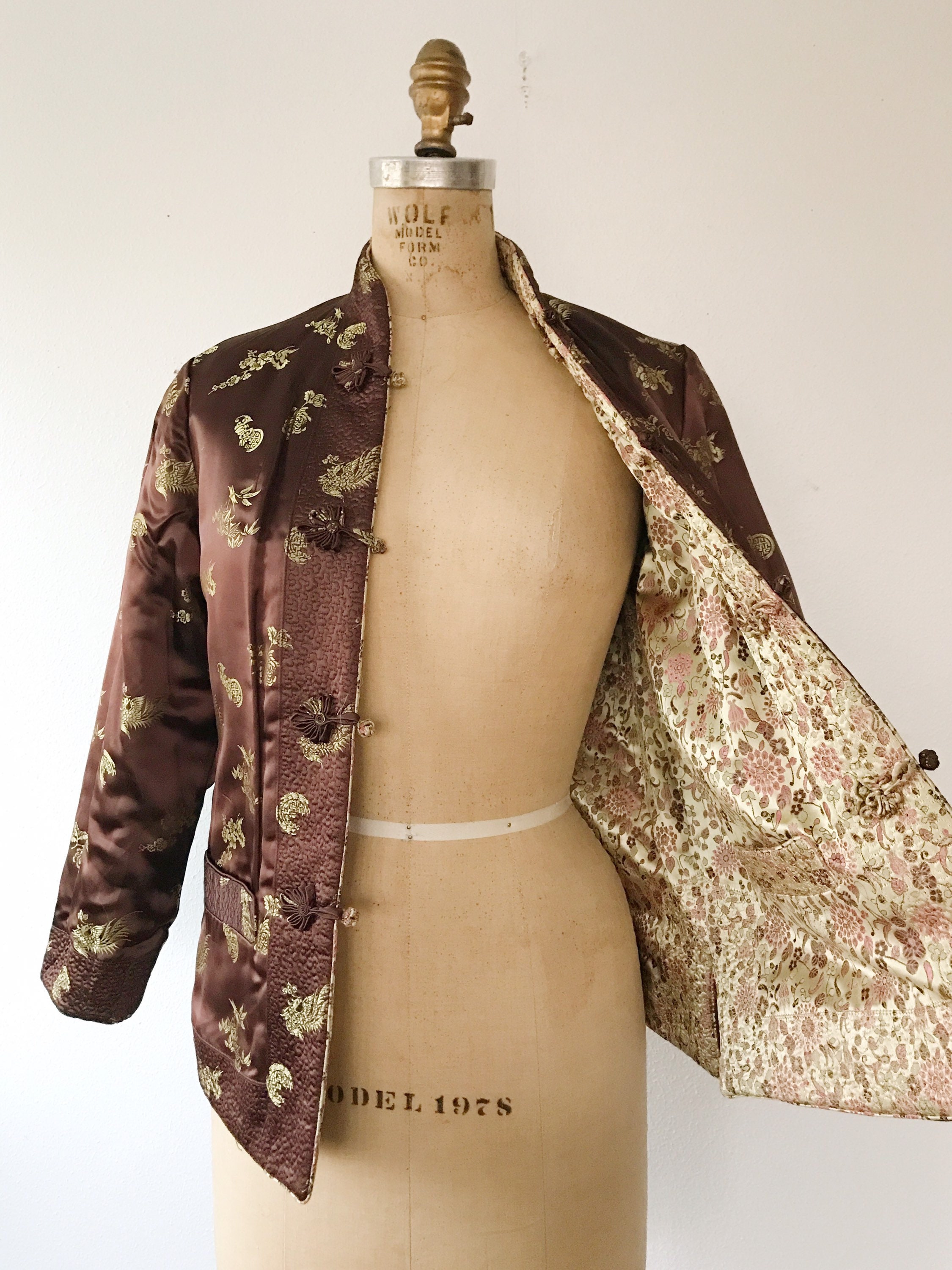 vintage silk coat / reversible coat / Chinoiserie Silk Jacket