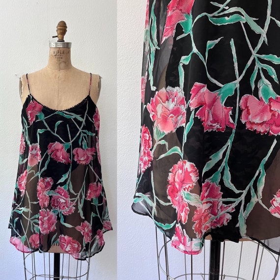 vintage teddy / vintage lingerie / Carnation Floral lingerie