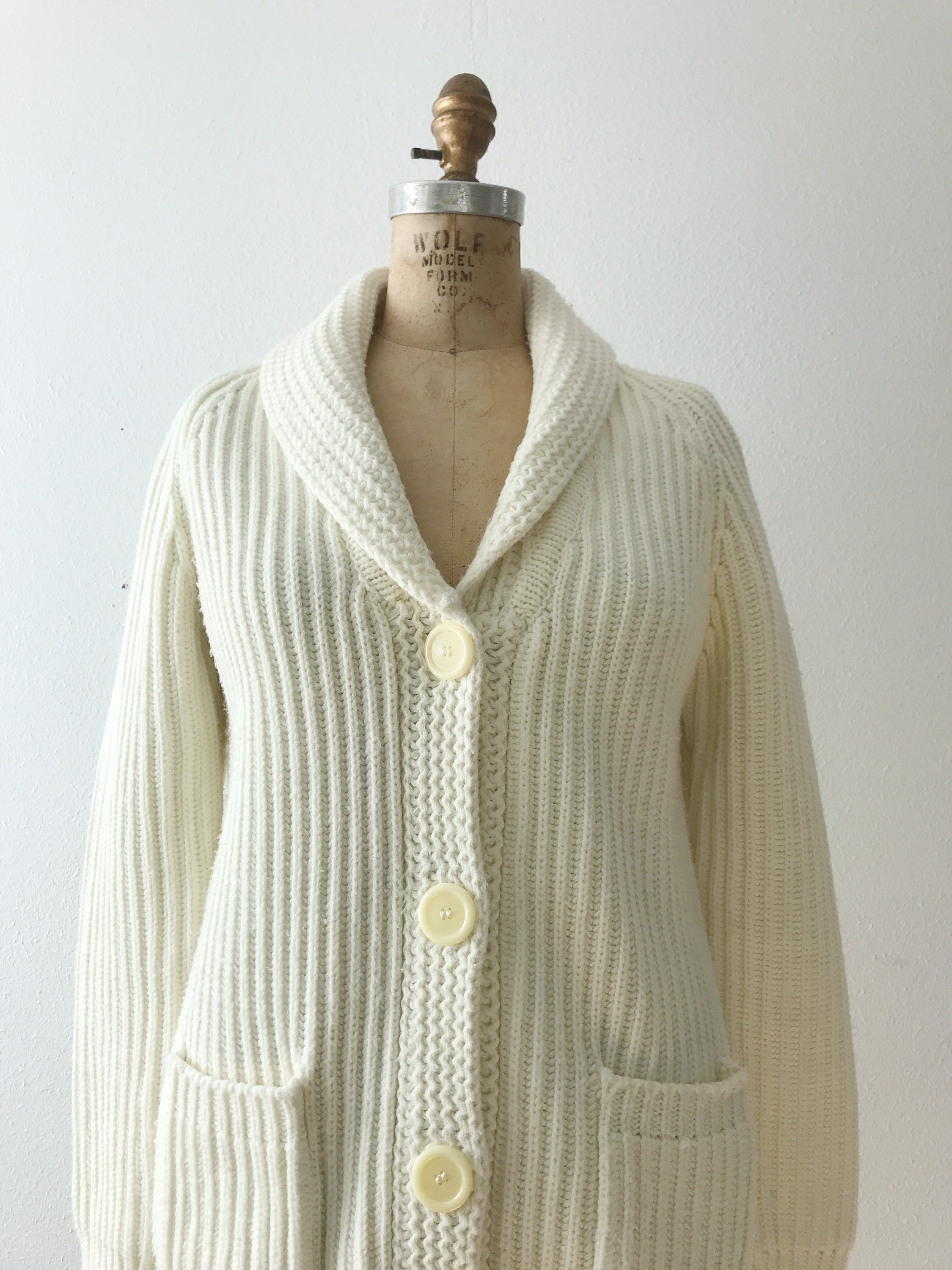 Shawl Collar sweater / fishermans cardigan / cream knit cardigan