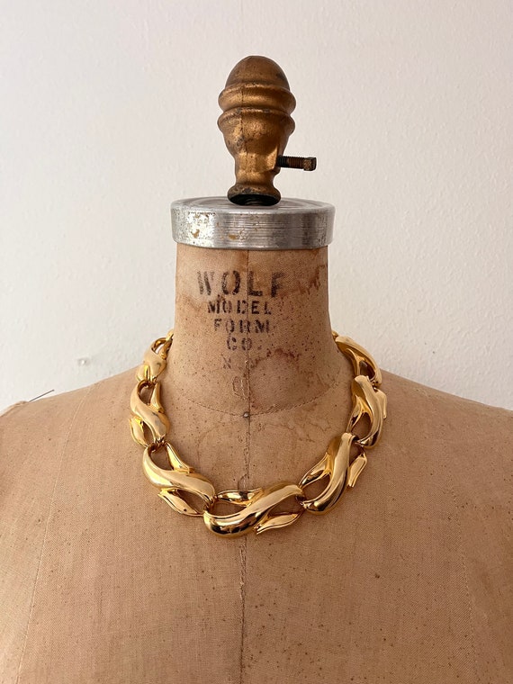 chunky gold chain necklace / collar necklace / 80s S chain necklace