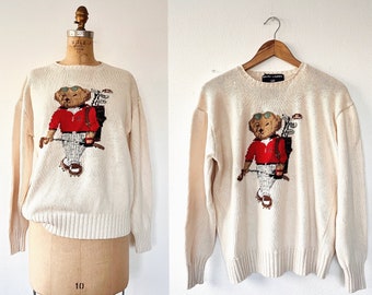 vintage Ralph Lauren Bear sweater / Ralph Lauren sweater / 90s Polo Bear Golf Bear pullover