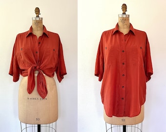orange silk blouse / vintage silk blouse / Jonathan Martin Silk blouse