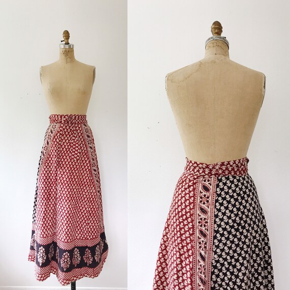 vintage Indian cotton skirt / 70s wrap skirt / Hal