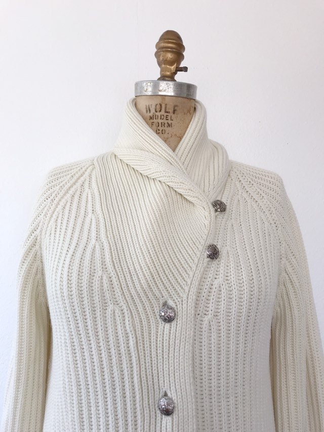 Shawl Collar sweater / fishermans cardigan / cream knit cardigan