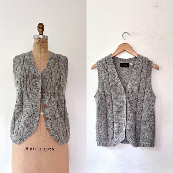 vintage knit vest / gray sweater vest / 70s sweater vest