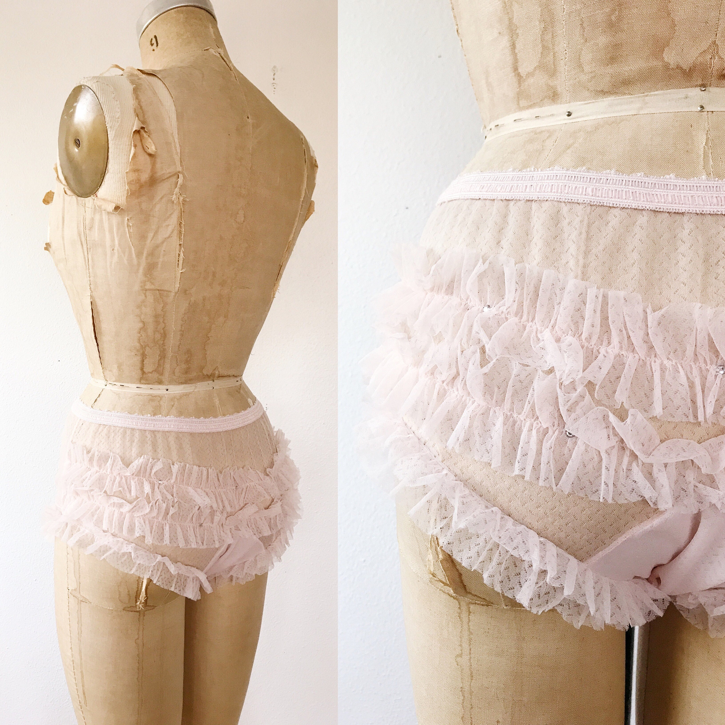 vintage lingerie / 1950s ruffled panties / Rhinestone knickers