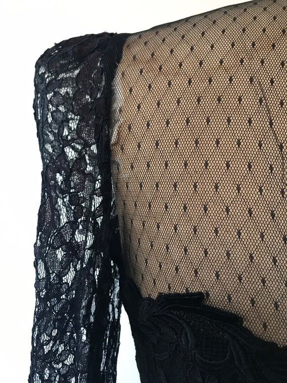 black cocktail dress / black lace dress / 80s lac… - image 10