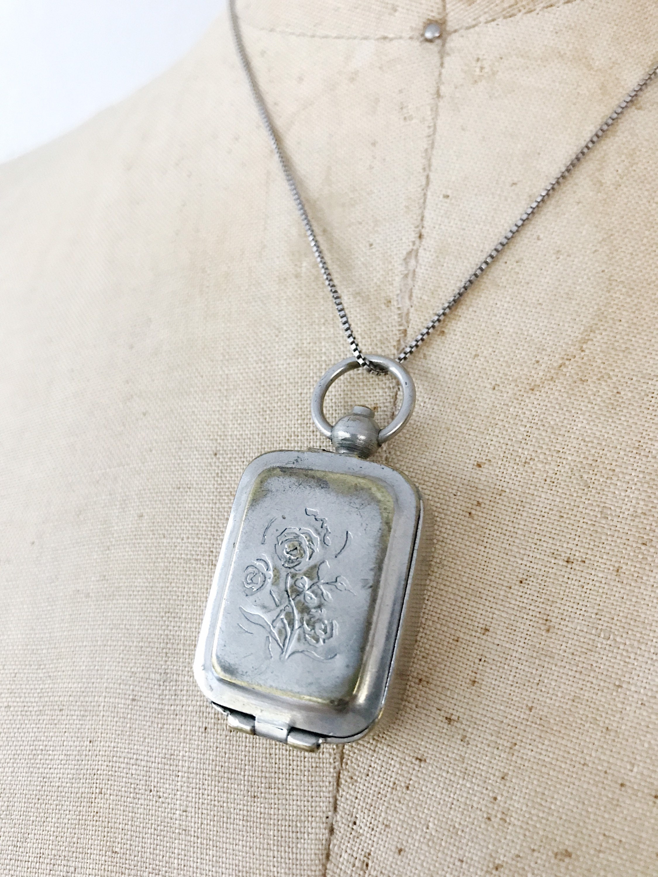 vintage locket / antique stamp locket / Rose locket necklace
