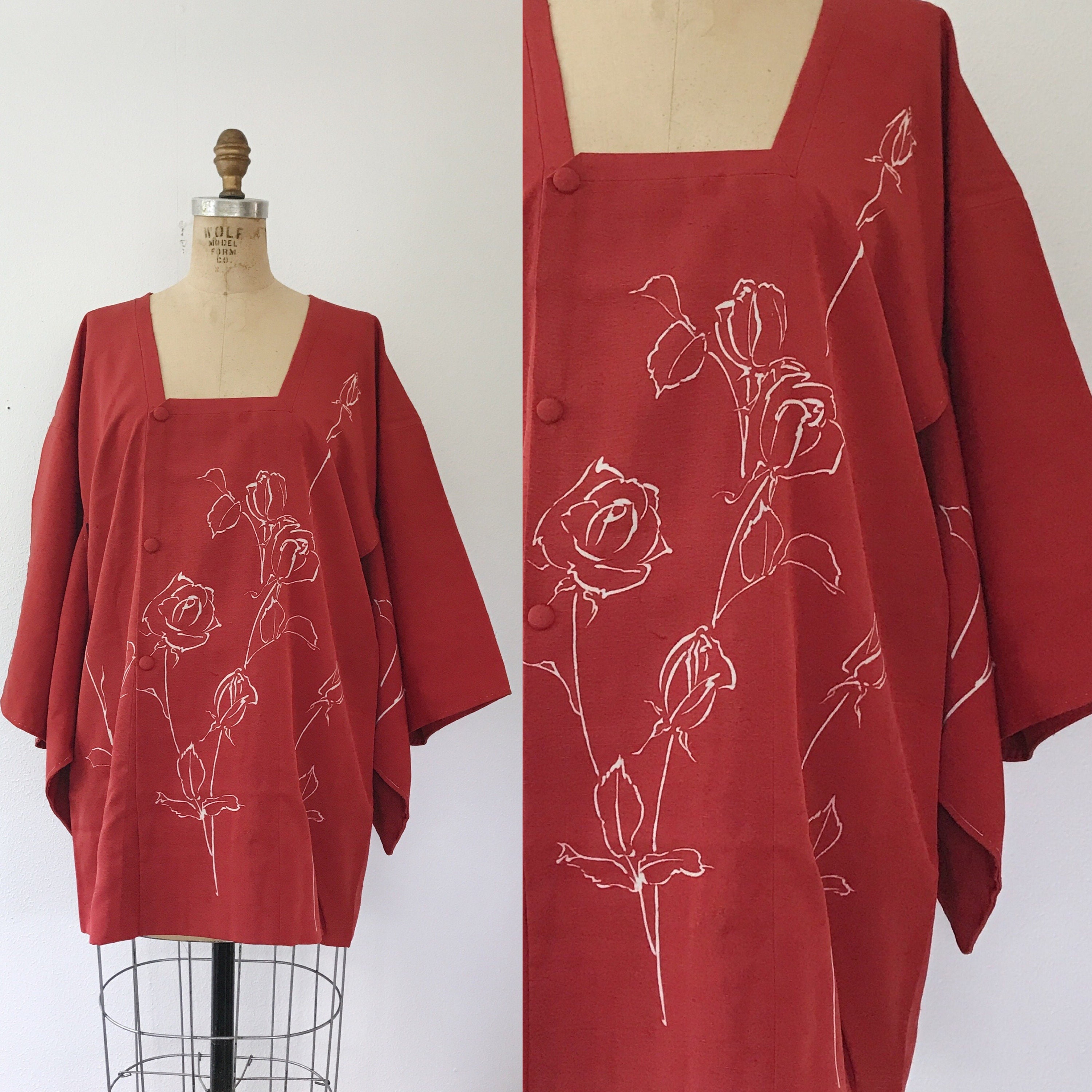 Vinatge 1950s Red Velvet Michiyuki Kimono