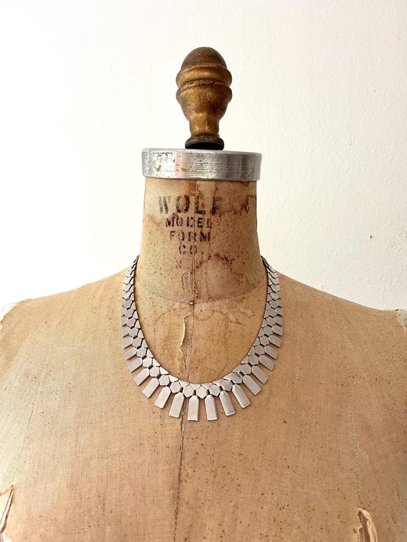silver fringe necklace /  collar necklace / Cleopatra bib necklace