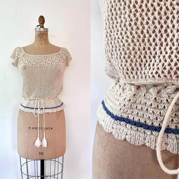 Alyssa crochet sweater/ drawstring crochet blouse / peplum blouse