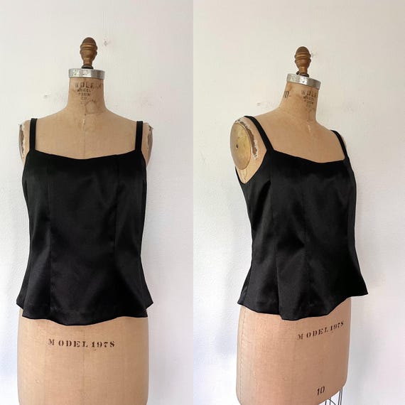 black satin tank / black tank / black evening blouse