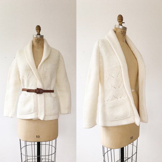 vintage cardigan / shawl collar cardigan / Chevron