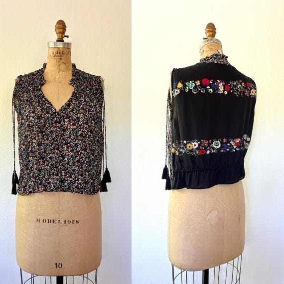 floral silk blouse / ruched Summer tank / Derek Lam silk shirt