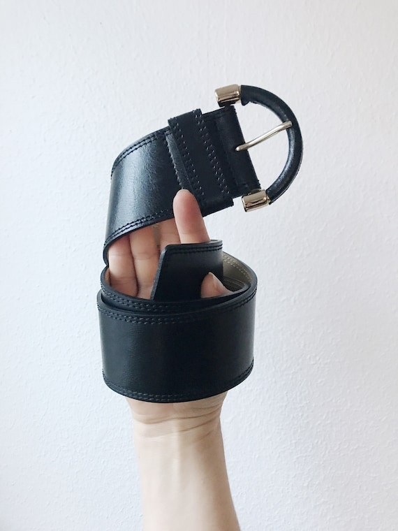 black leather belt / wide leather belt / Italian Bridle belt