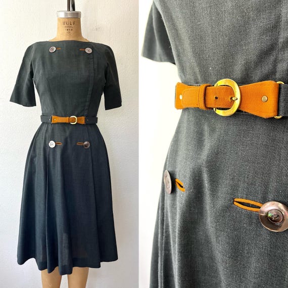 50s vintage dress / gray cotton dress / Sue Brett dress Juniors