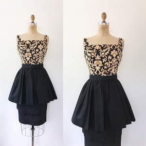 1950s dress / vintage peplum dress / Jay Herbert dress