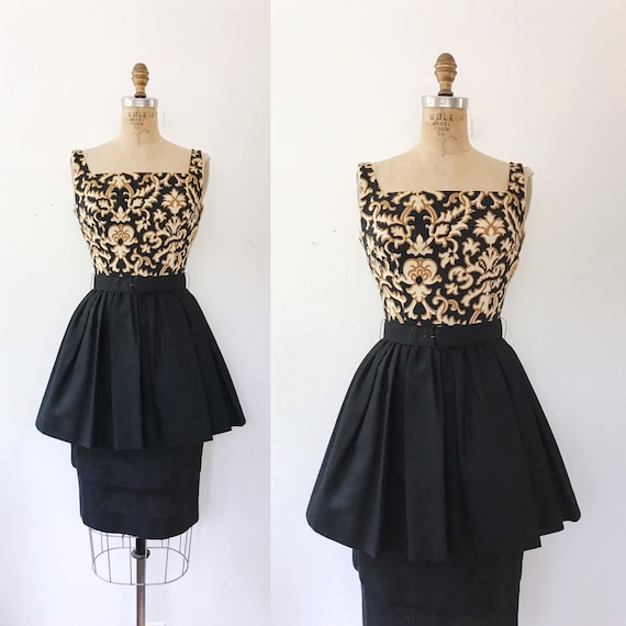 1950s dress / vintage peplum dress / Jay Herbert dress