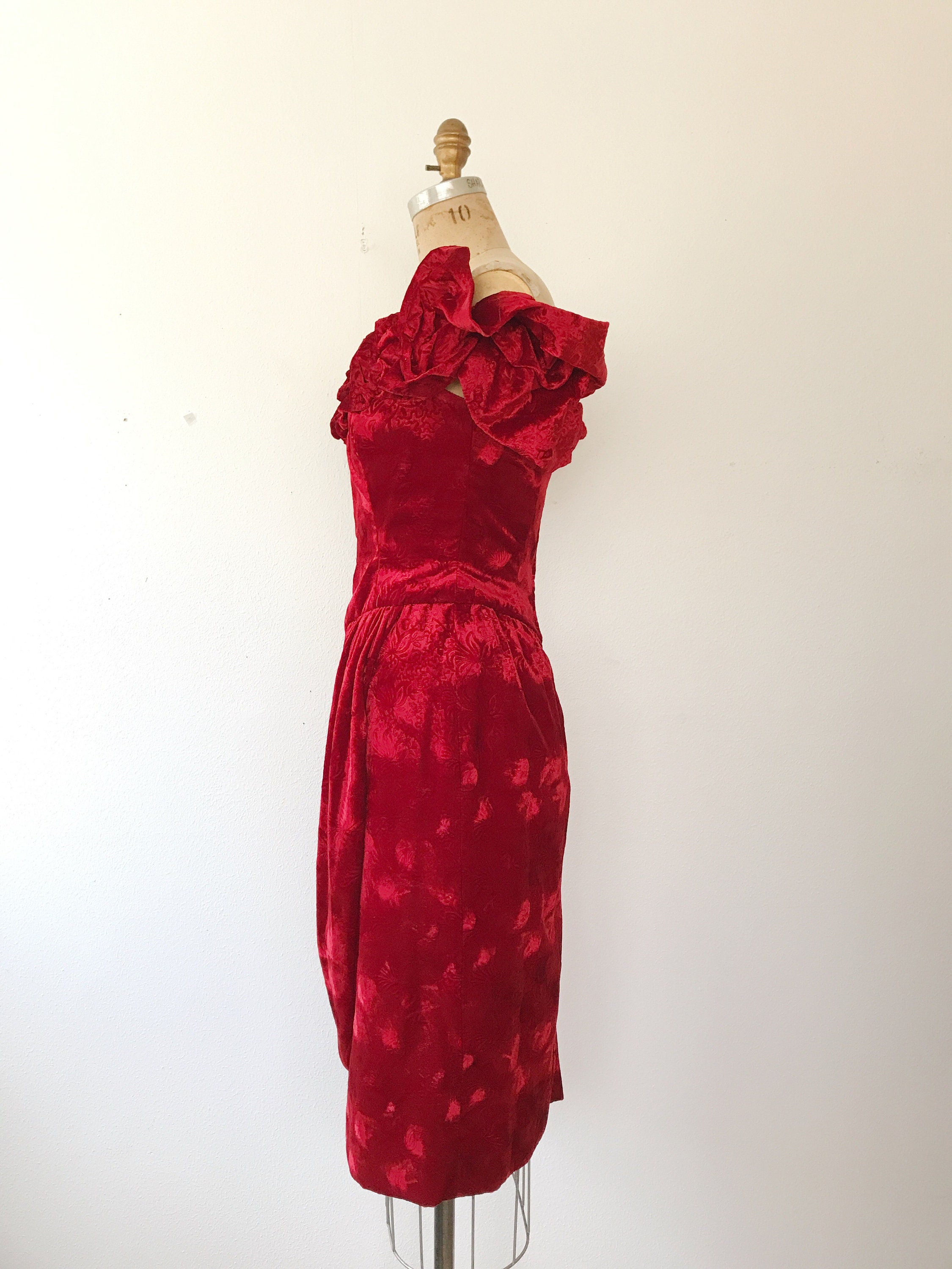 SALE red velvet dress / 1980s dress / Cache Velvet dress