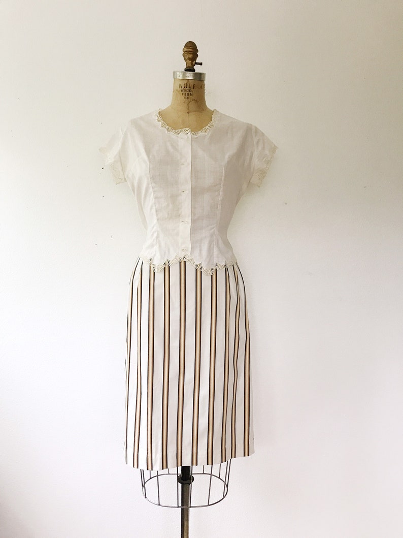 SALE 1950s skirt / 1950s cotton skirt / striped pencil skirt image 3