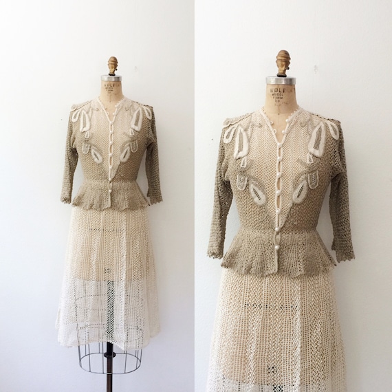 vintage crochet dress / vintage peplum dress / Swe